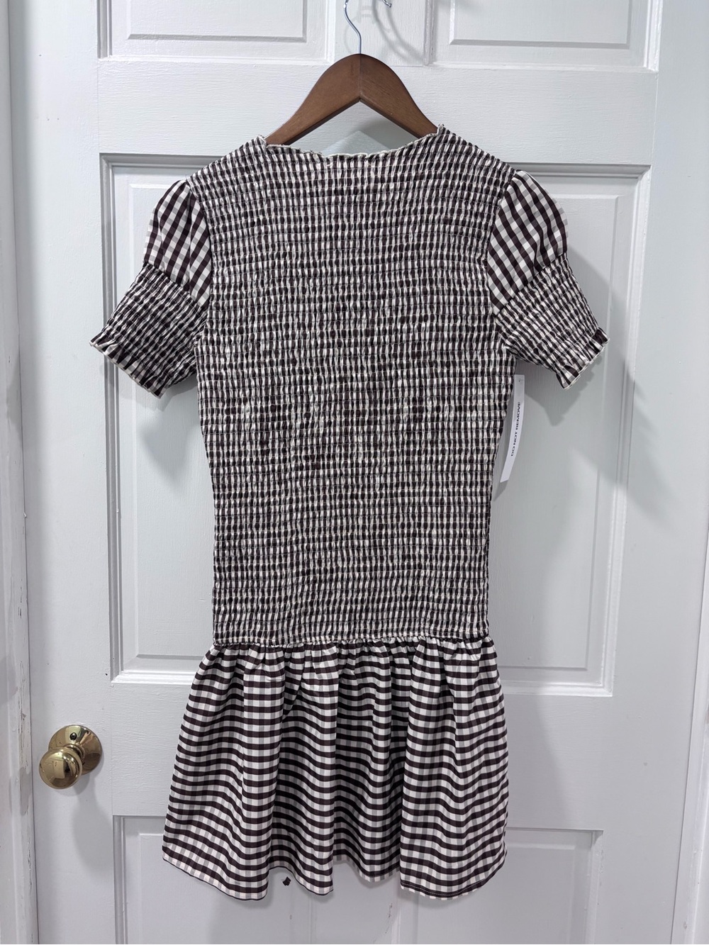 Princess Polly Women’s Laurita Shirred Mini Dress Size 4 Brown Check New W/ Tags - Picture 6 of 8
